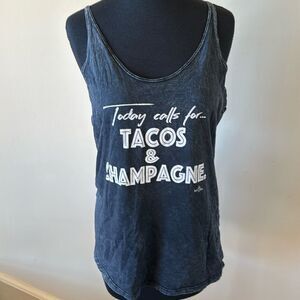 Written distressed wash black graphic stretch tank. Small.